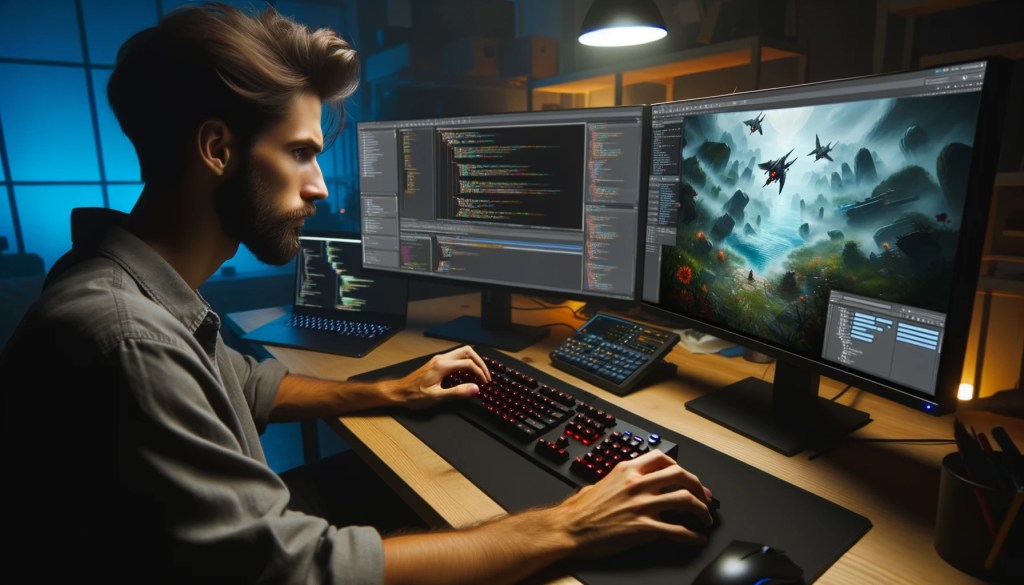 man developing game