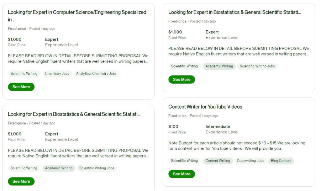 side hustles for scientists on Upwork